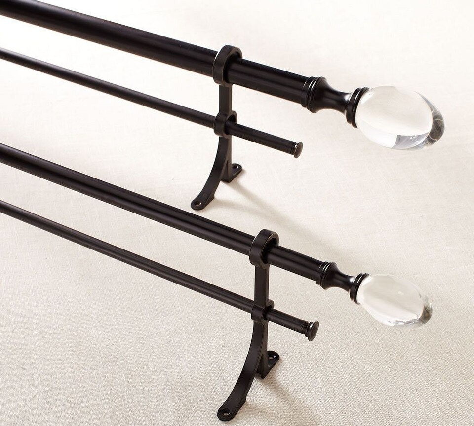 PB Standard Glass Oval Finial & Curtain Rod Antique Bronze Finish Pottery Barn Australia